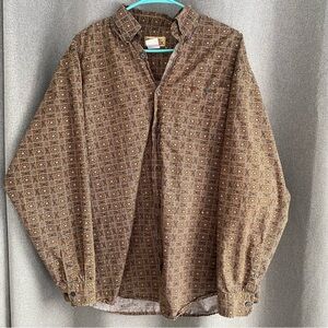 Wrangler 20x Brown Geometric Floral Pattern Button Down Shirt sz M